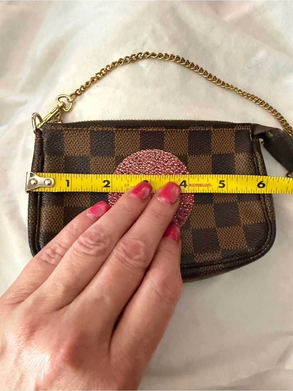 Louis Vuitton Trunks & Bags Damier Ebene Mini Pochette w/LV Branded Chain Strap